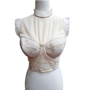 Victoria’s Secret Blush Cream Sheer Corset Bra Top with Collar, Lace, Size 36E